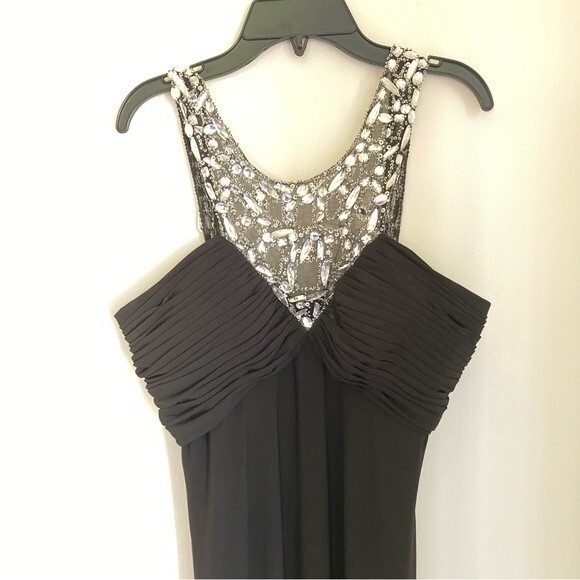 Xscape women’s black jeweled rhinestone halter full length dress size 10. - Picture 2 of 9